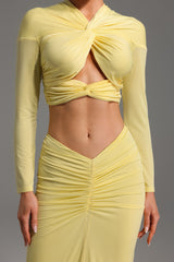 Carmelina Yellow Maxi Dress with Knot Detailing and Ruched Skirt for Evening Events or Formal Occasions