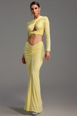 Carmelina Yellow Maxi Dress with Knot Detailing and Ruched Skirt