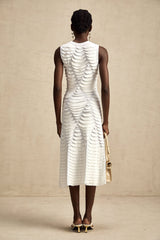 Carmen Midi Dress - Stretch Knit - Crew Neck - Sleeveless - Godet Design