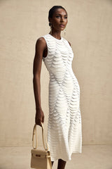 Carmen Midi Dress - Stretch Knit - Crew Neck - Sleeveless - Godet Design