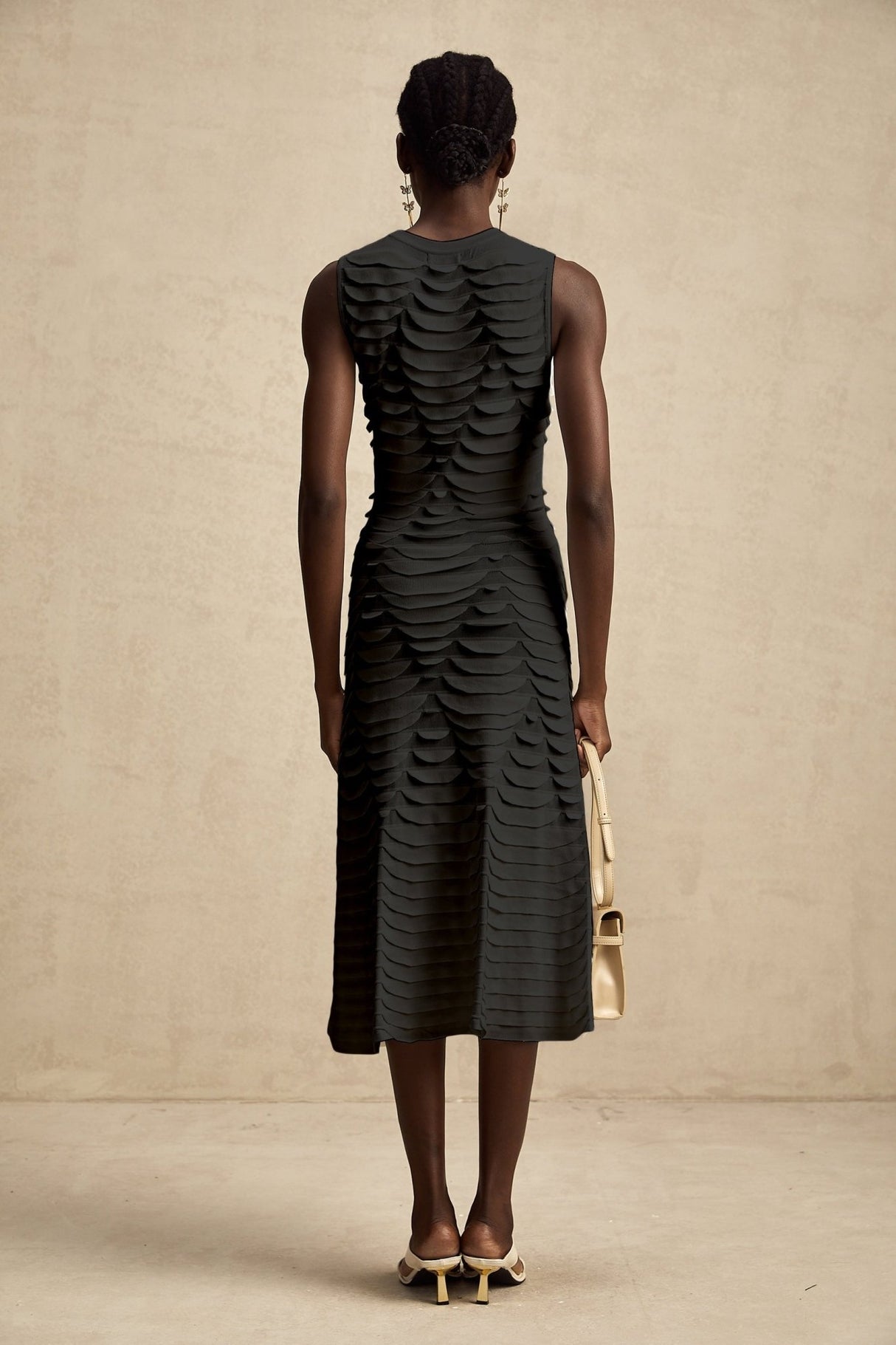 Carmen Midi Dress - Stretch Knit - Crew Neck - Sleeveless - Godet Design