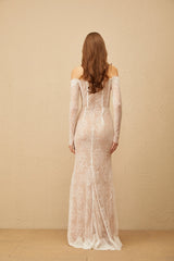 Carmen White Embellished Floral Lace Maxi Dress