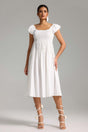Carmen White Smocked Detail Puff Sleeve Dress