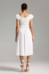 Carmen White Smocked Puff Sleeve Dress Elegant Playful