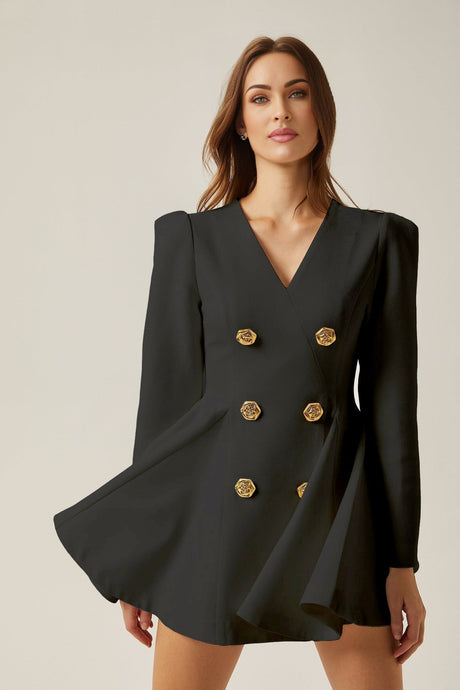 Carmina Blazer - V - Neck - Long Sleeves - Tone Buttons - A - Line