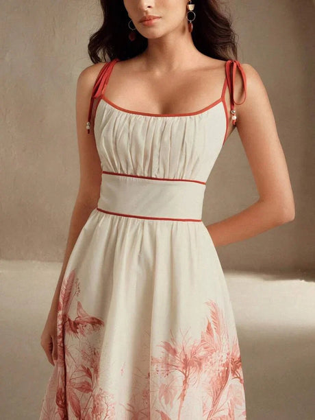 Carmina Midi Dress - Spaghetti Strap - Flared Hem - High Waist - Colorblock - Boho Style