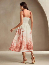 Carmina Midi Dress - Spaghetti Strap - Flared Hem - High Waist - Colorblock - Boho Style