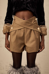 Carmina Shorts - Crossover Design - tone Buttons - Faux Welt Pockets - Zip Fastening