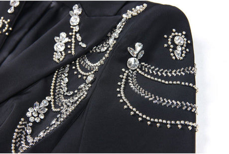 Carolina Blazer - Tailored Silhouette - Crystal Embellishments - Slim Fit - Deep Lapel - Rhinestone Appliqués