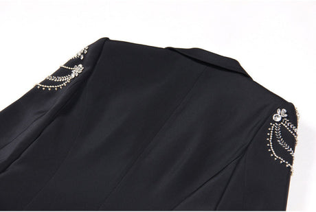 Carolina Blazer - Tailored Silhouette - Crystal Embellishments - Slim Fit - Deep Lapel - Rhinestone Appliqués