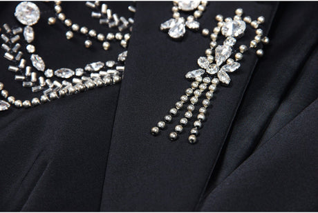 Carolina Blazer - Tailored Silhouette - Crystal Embellishments - Slim Fit - Deep Lapel - Rhinestone Appliqués