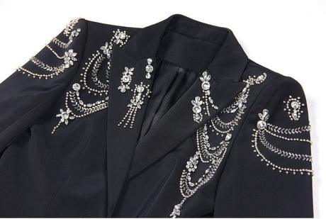Carolina Blazer - Tailored Silhouette - Crystal Embellishments - Slim Fit - Deep Lapel - Rhinestone Appliqués