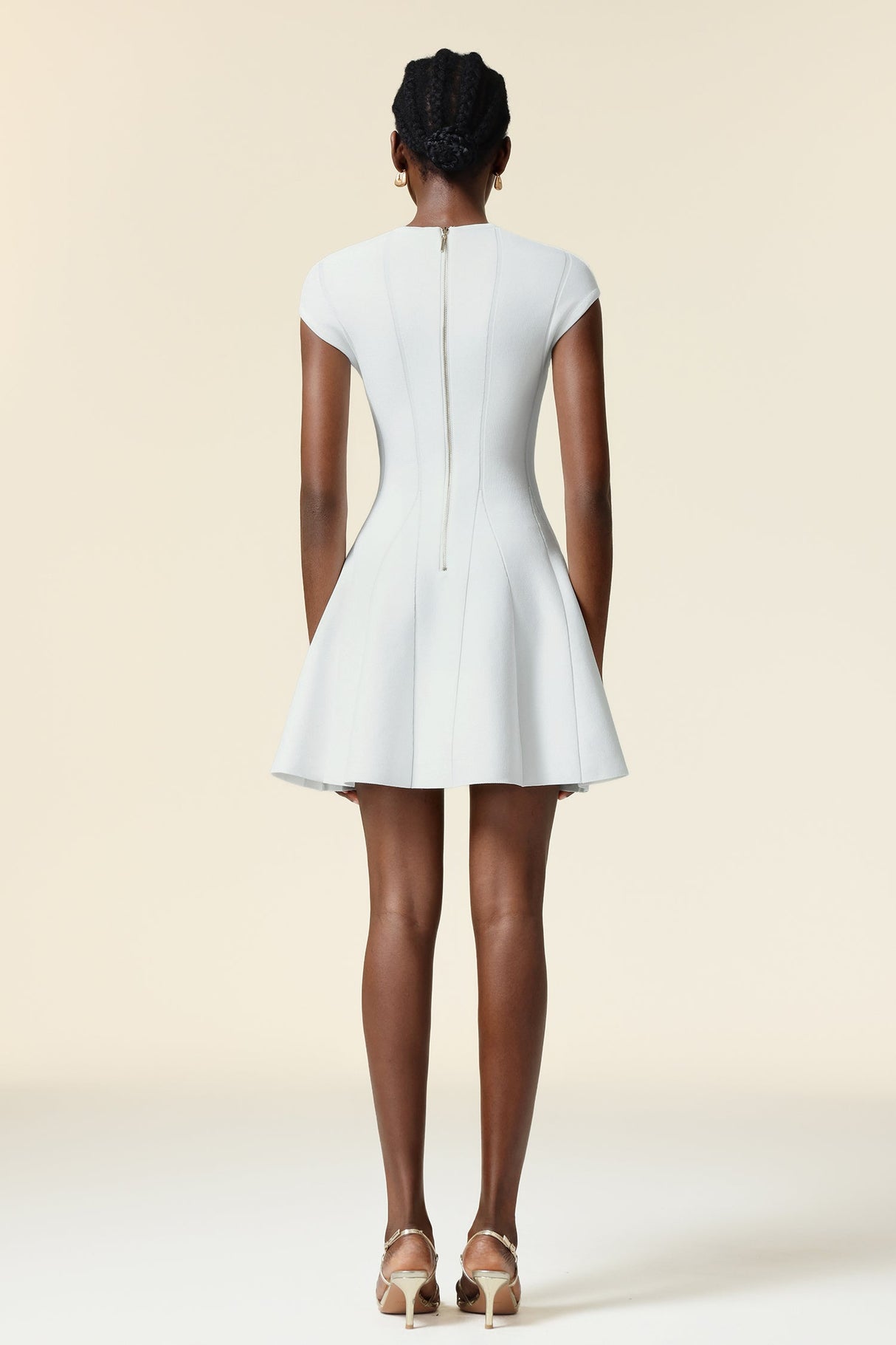 Carolina White Mini Dress V Neckline Short Sleeves Button Detailing Flared Skirt Elegant Chic Stylish Modern Fashion