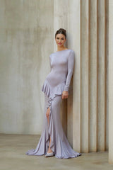 Caroline Maxi Dress Purple Ruffle Front Slit