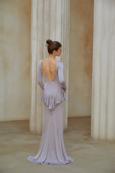 Caroline Maxi Dress Purple Ruffle Front Slit