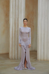Caroline Maxi Dress Purple Ruffle Front Slit