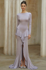 Caroline Maxi Dress Purple Ruffle Front Slit