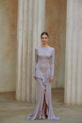 Caroline Maxi Dress Purple Ruffle Front Slit