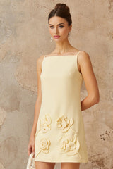 Caroline Mini Dress Yellow Floral Appliqu A - line & Spaghetti Straps