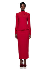 Caroline Red Maxi Dress with 3D Petals