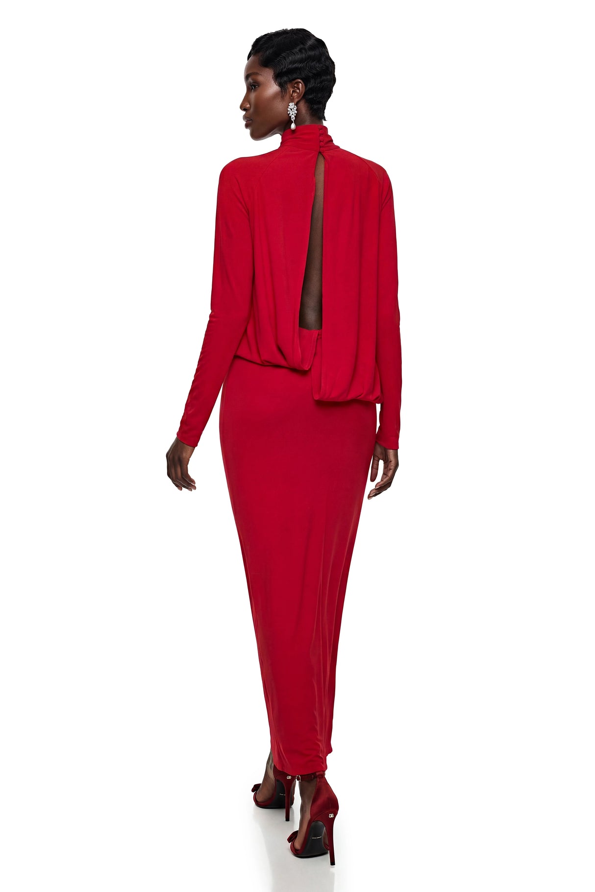 Caroline Red Maxi Dress with 3D Petals