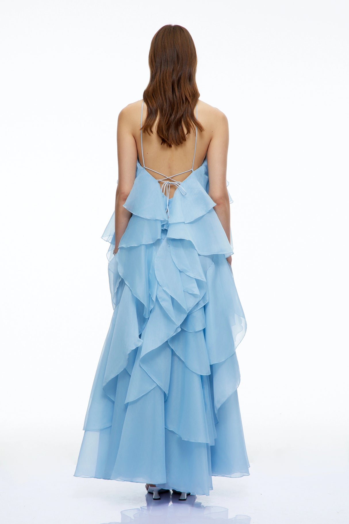 Carrie Blue Halterneck Flounced Maxi Dress
