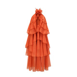 Carrie Orange Halterneck Flounced Maxi Dress