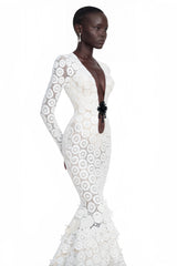 Cass White VNeck Lace Bodycon Maxi Dress