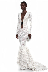 Cass White VNeck Lace Bodycon Maxi Dress