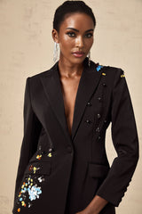 Cassandra Blazer & Trousers - Peak Lapels - Sequin Embellishment - Crystal Detail - Wide Leg