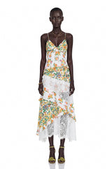 Cassandra Green Floral Print Maxi Dress with Lace Panels