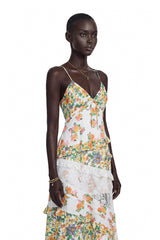Cassandra Green Floral Print Maxi Dress with Lace Panels