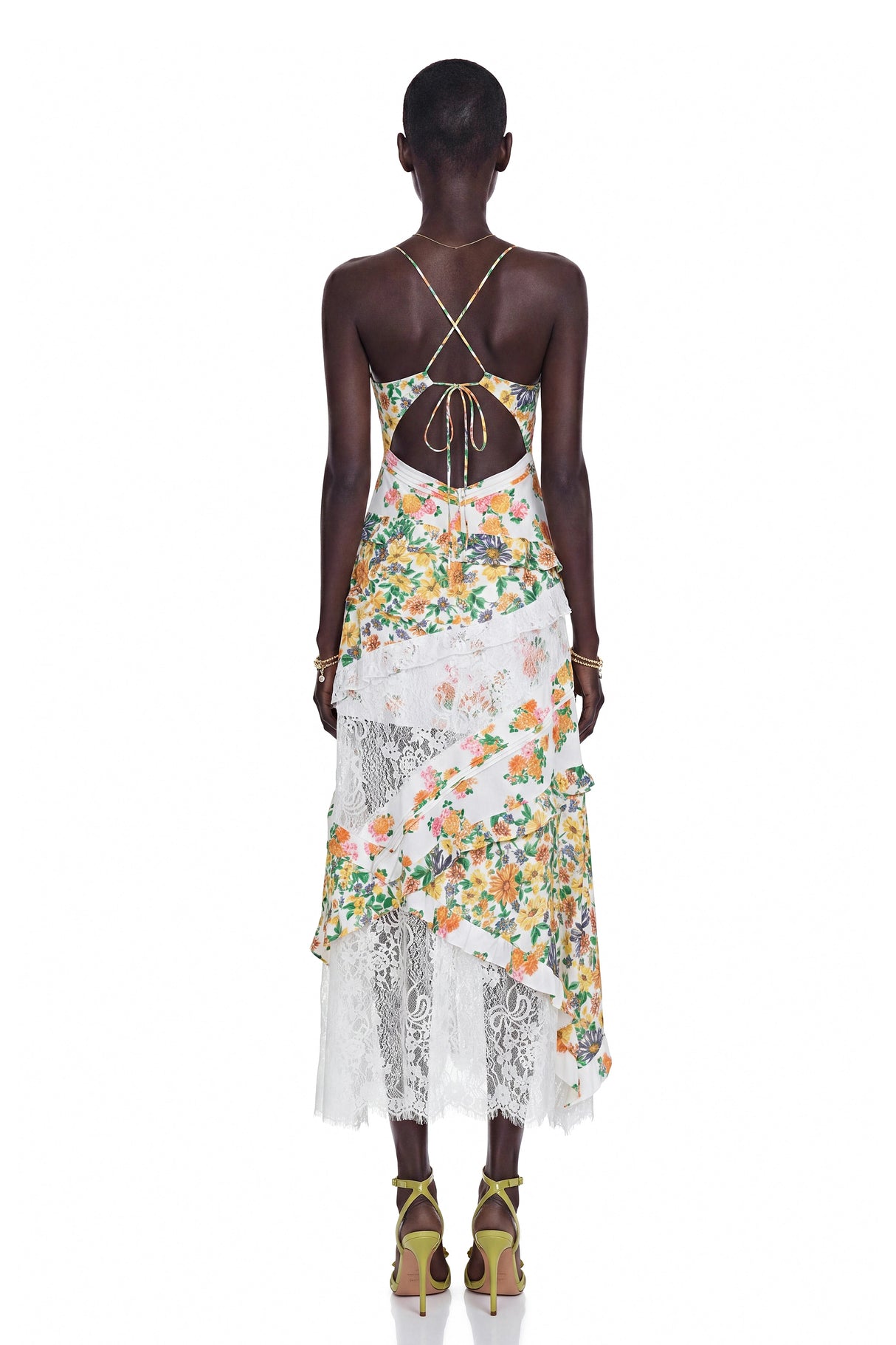 Cassandra Green Floral Print Maxi Dress with Lace Panels