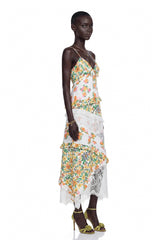 Cassandra Green Floral Print Maxi Dress with Lace Panels