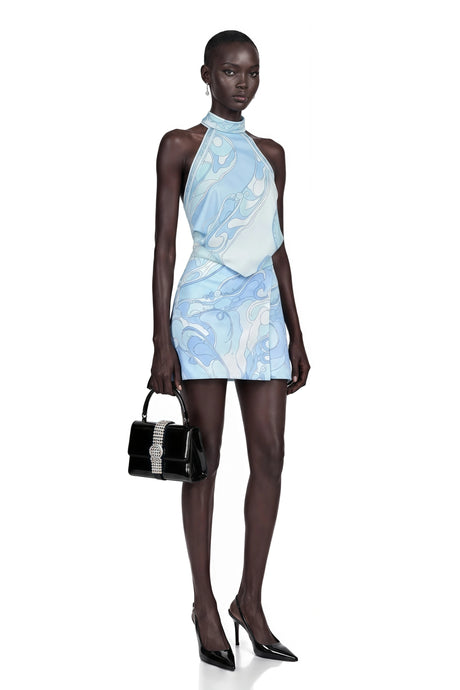 Cassia Blue Floral Halterneck Top  Skirt Set