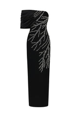 Cassidy Black Diamond Embellished One-Shoulder Dress