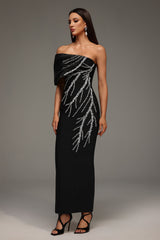 Cassidy Black Diamond Embellished One-Shoulder Dress for Women