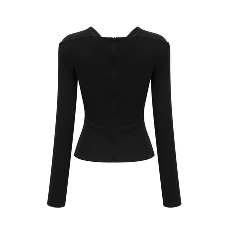 Cassidy Cut - Out Long Sleeve Top – Stretch Jersey – Gathered Detail – Gold - Tone Hardware – Zip Back