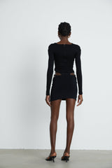 Cassidy Cut - Out Long Sleeve Top – Stretch Jersey – Gathered Detail – Gold - Tone Hardware – Zip Back