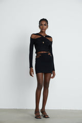 Cassidy Cut - Out Long Sleeve Top – Stretch Jersey – Gathered Detail – Gold - Tone Hardware – Zip Back