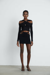 Cassidy Cut - Out Long Sleeve Top – Stretch Jersey – Gathered Detail – Gold - Tone Hardware – Zip Back