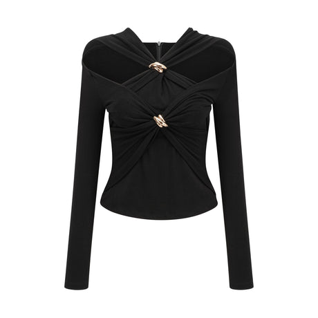 Cassidy Cut - Out Long Sleeve Top – Stretch Jersey – Gathered Detail – Gold - Tone Hardware – Zip Back