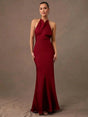 Cassidy Maxi Dress - Mermaid Hem Shape - Slim Fit Type - Sleeveless Length - Backless, Tie Back, Zipper - A Line Style - Halter Neckline