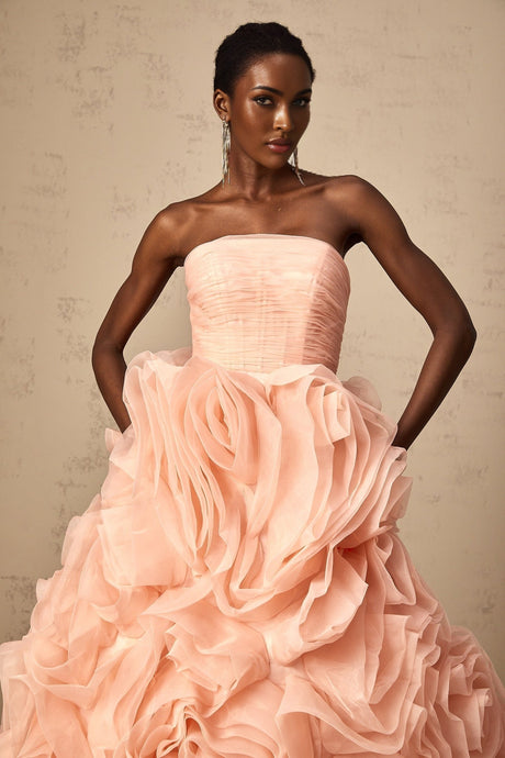 Cassidy Midi Dress - Off the Shoulder Style - Sleeveless Design - 3D Petal Detailing - Puff Skirt