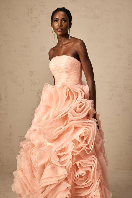 Cassidy Midi Dress - Off the Shoulder Style - Sleeveless Design - 3D Petal Detailing - Puff Skirt