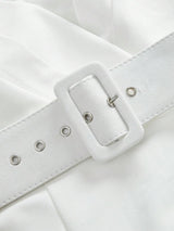 Cassidy Midi Dress - Sweetheart Neckline - Puff Sleeve - High Waist - Elegant Style - Belted & Zipper