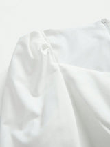 Cassidy Midi Dress - Sweetheart Neckline - Puff Sleeve - High Waist - Elegant Style - Belted & Zipper