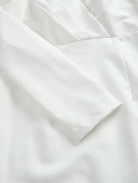Cassidy Midi Dress - Sweetheart Neckline - Puff Sleeve - High Waist - Elegant Style - Belted & Zipper