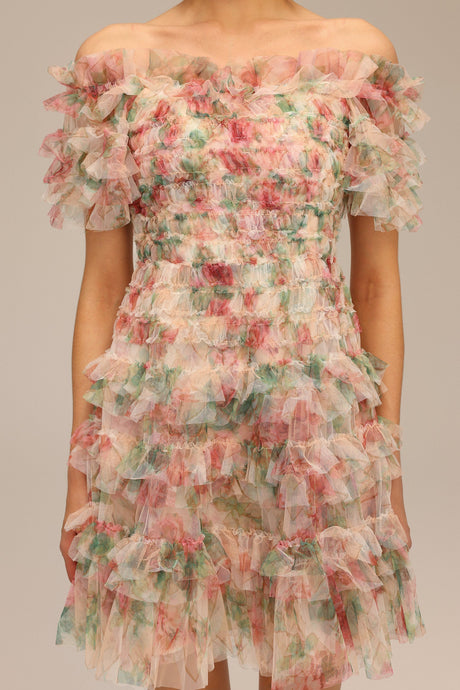 Cassidy Pink Floral Ruffle Dress for Women