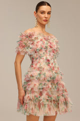 Cassidy Pink Floral Ruffle Off-Shoulder Dress